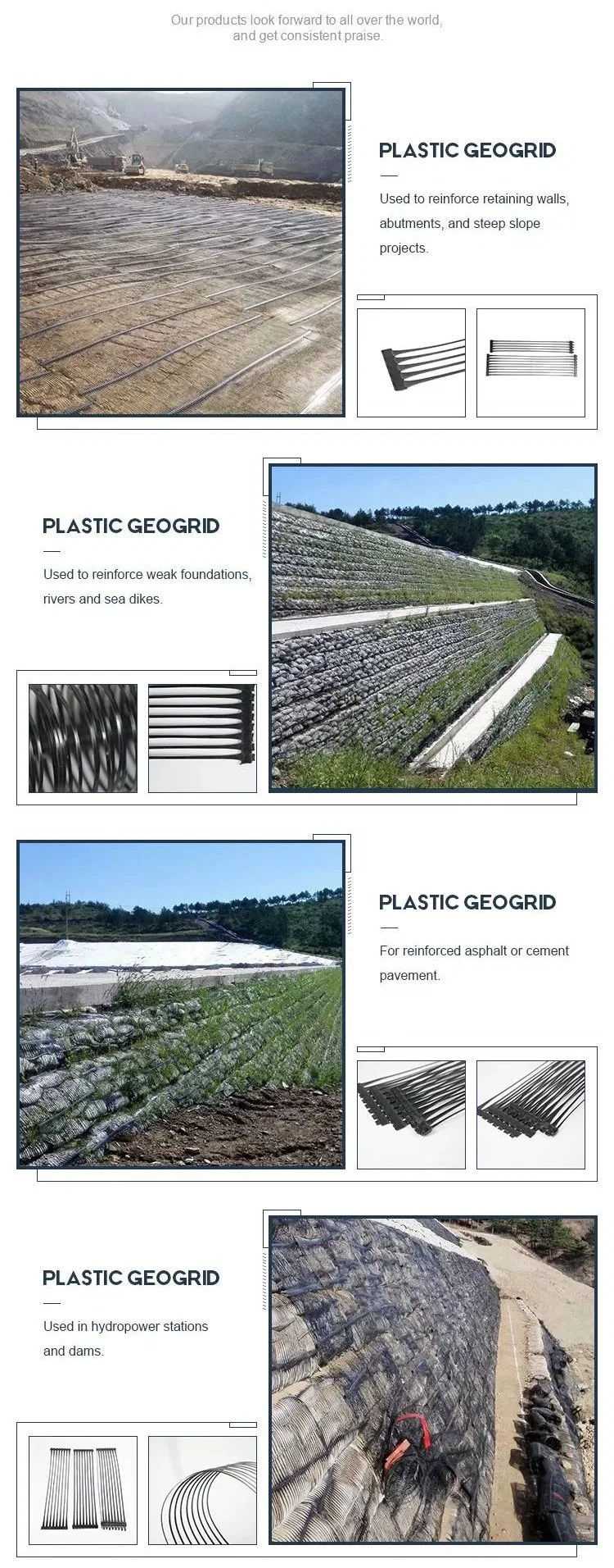 30kn 40kn Grid Mesh PP Plastik Uniaxial Geogrid Untuk Penguatan Jalan 5