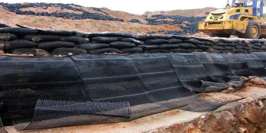 PP Plastik PE One-Way Uniaxial Polyester Geogrid Gravel Grid Stabilizer tanah untuk penguatan tanah 1