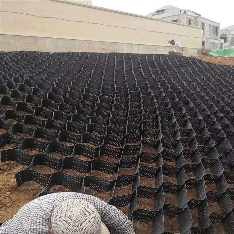 Stabiliser Kerikil Hitam Grid Ground HDPE Geocell Factory Stabiliser Kerikil untuk Dinding Pendukung Jalan