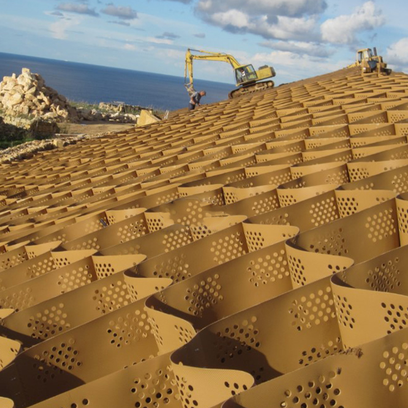 Grid Gravel Geocell Plastik HDPE Tekstur dan Terperosok untuk Stabilisasi Jalan, Penguatan Dasar Jalan, Tempat Parkir dan Perlindungan Lemparan