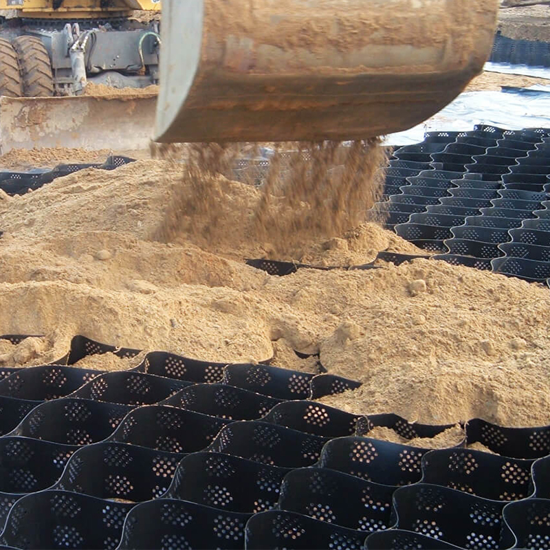 Grid Gravel Geocell Plastik HDPE Tekstur dan Terperosok untuk Stabilisasi Jalan, Penguatan Dasar Jalan, Tempat Parkir dan Perlindungan Lemparan