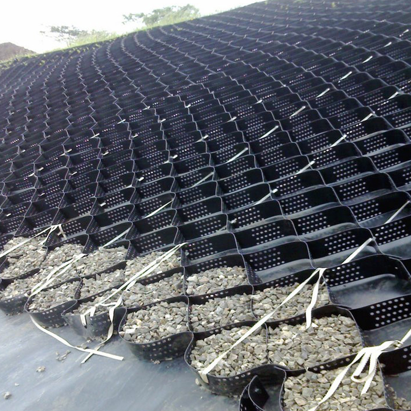 Grid Gravel Geocell Plastik HDPE Tekstur dan Terperosok untuk Stabilisasi Jalan, Penguatan Dasar Jalan, Tempat Parkir dan Perlindungan Lemparan